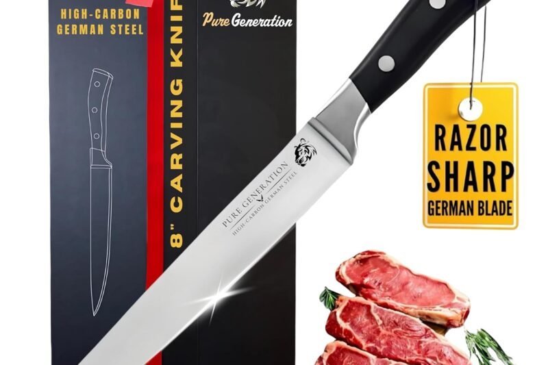 8 Carving Knife for Meat – Butcher Knife, Razor Sharp German Steel Slicing Knife with Ergonomic Handle for…